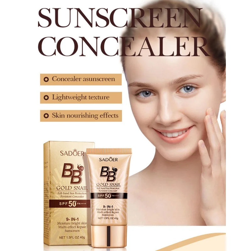 SADOER Gold Snail BB Cream – SPF50+ Moisturizing Foundation & Concealer 40g Vervelle