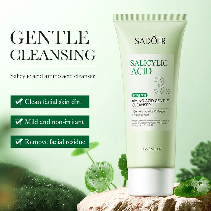 SADOER Salicylic Acid Facial Cleanser Face Wash Foam Face Cleanser