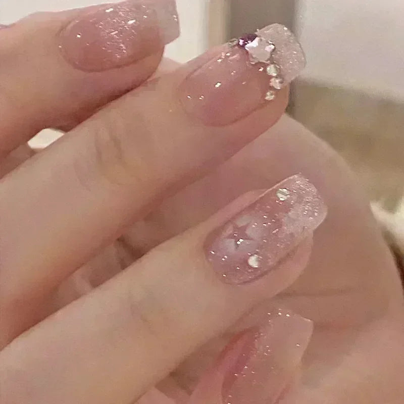 24pcs Short Y2K Rhinestone Press-On Nails with Glue