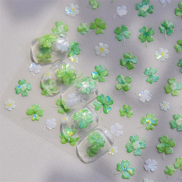1 Pack 5D Green Four-Leaf Clover Nail Art Stickers