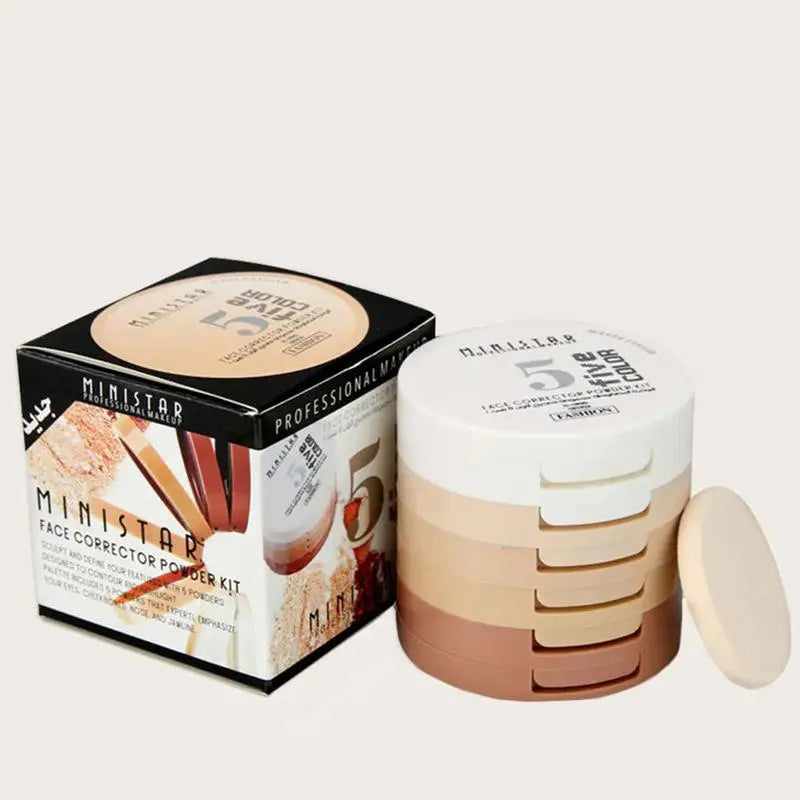 5-Color Contouring Powder Tower for Brightening & Oil Control