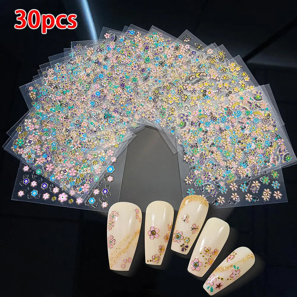 3D Colorful Flower Nail Stickers Cherry Blossom Rose
