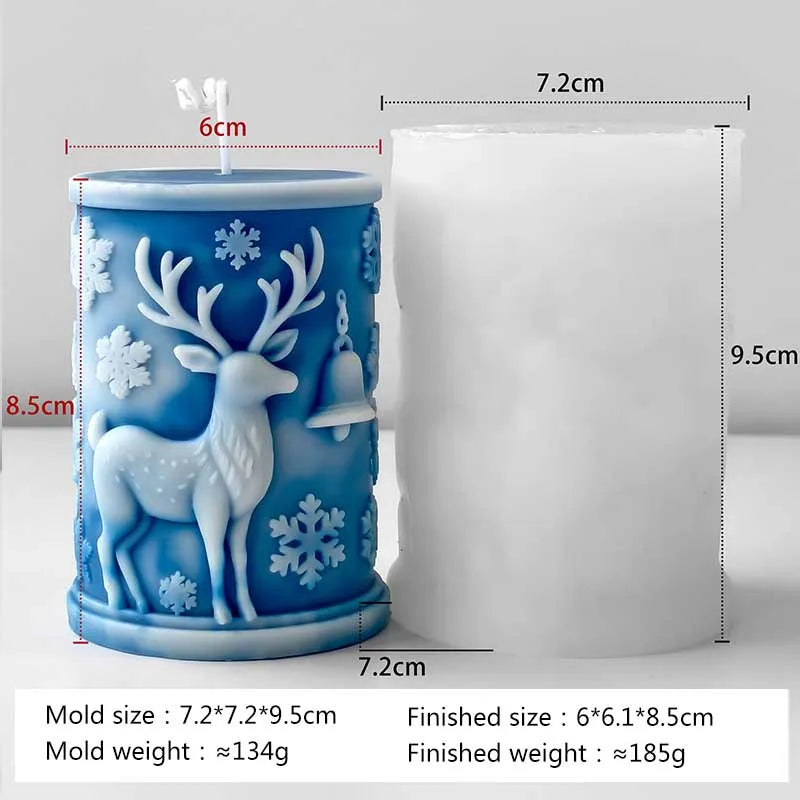 3D Christmas Cylinder Silicone Candle Mold – Snowflake Elk