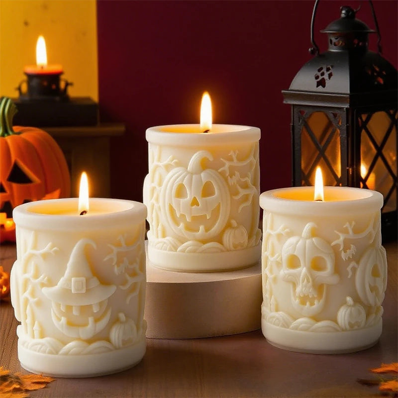 Halloween Cylinder Silicone Mold for DIY Pumpkin Candle Making