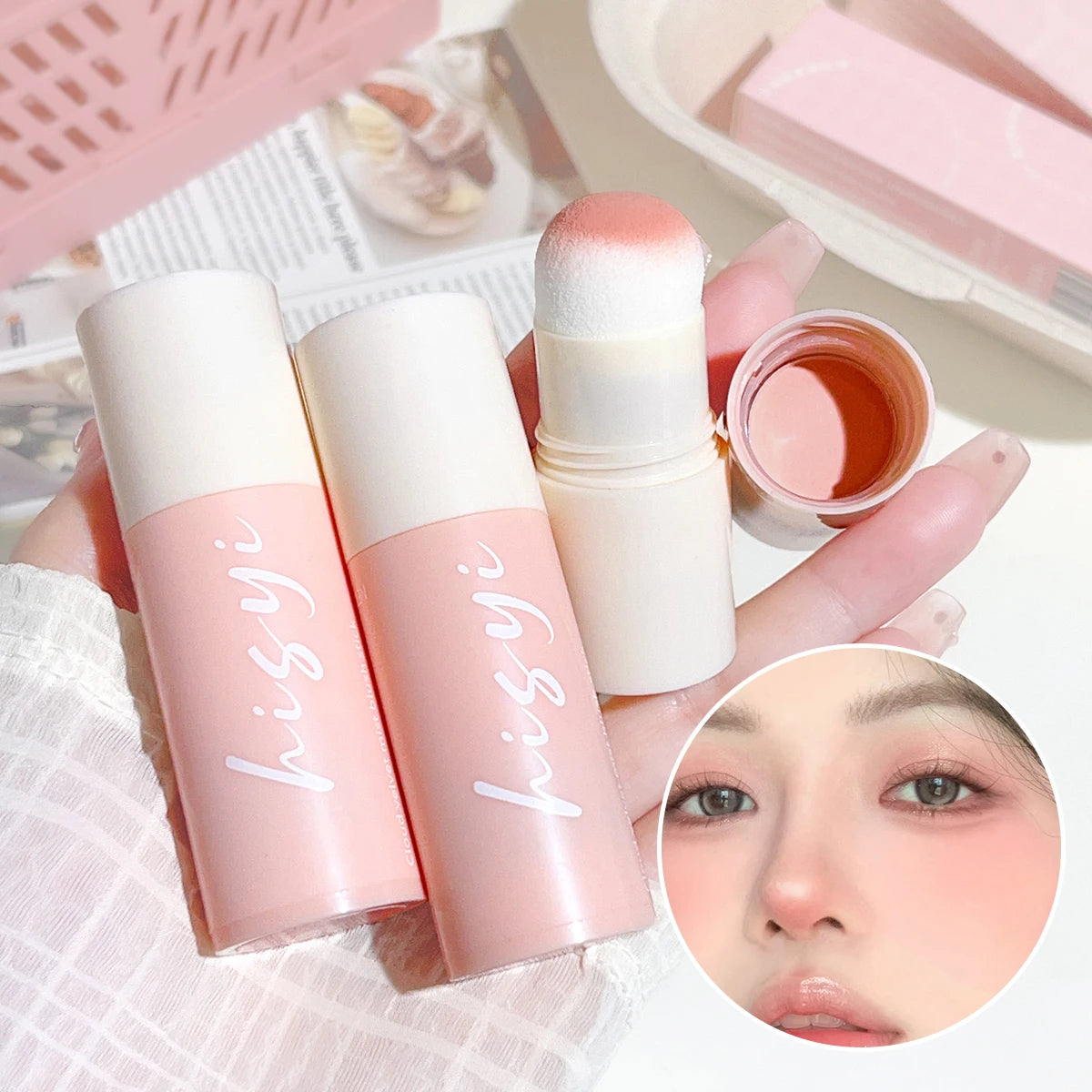 HISYI Yunrou Soft Fog Blush Stick - Energetic and Bouncy, Korean Style
