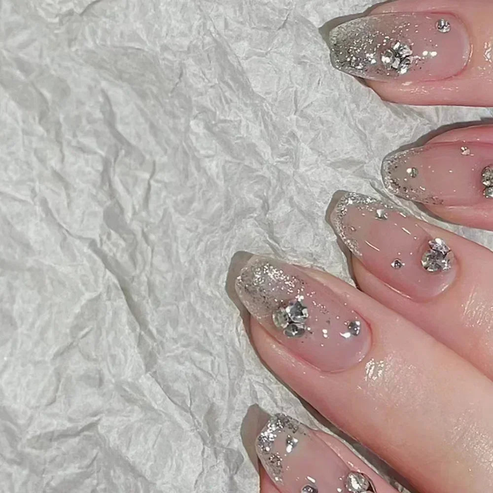 24pcs Short Y2K Rhinestone Press-On Nails with Glue