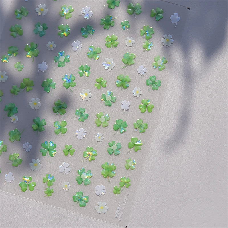 1 Pack 5D Green Four-Leaf Clover Nail Art Stickers