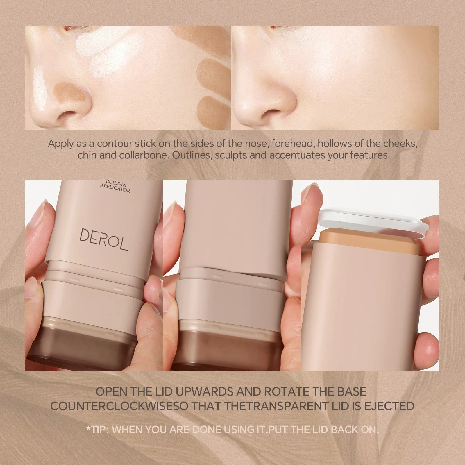 DEROL Eraser Foundation Stick – Full Coverage with Makeup Brush Vervelle