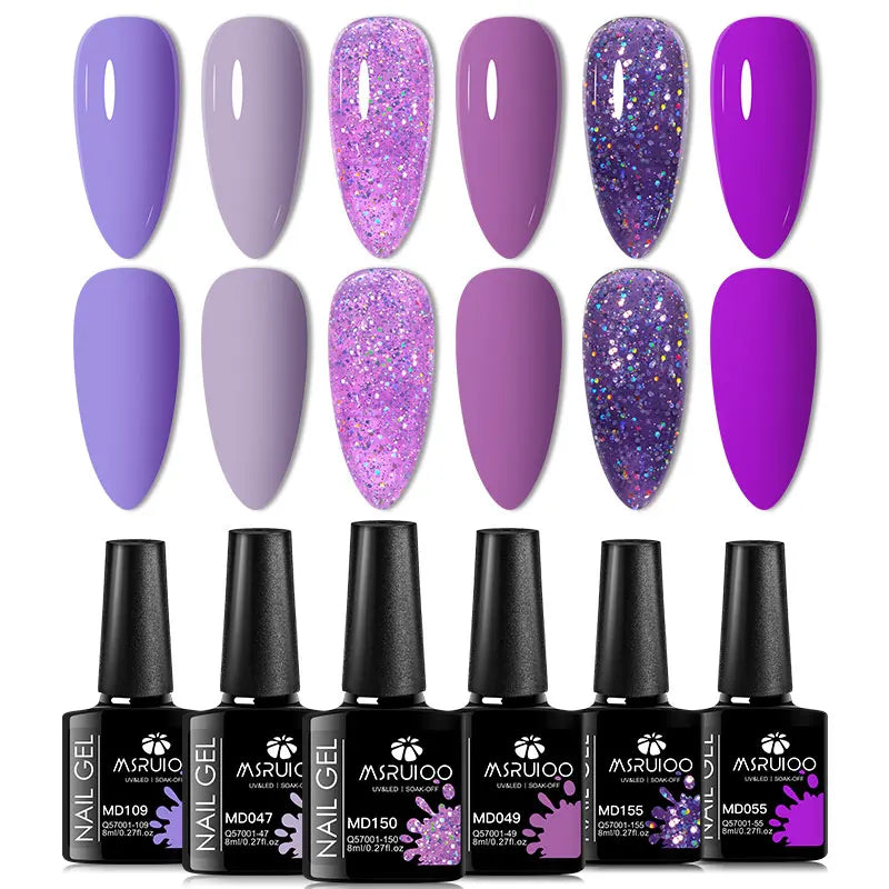 6PC Gel Nail Polish Set Nude Pink Red Glitter UV Gel
