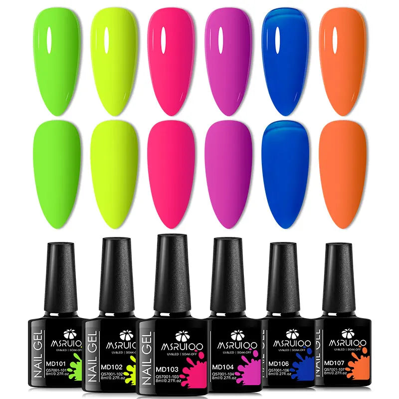 6PC Gel Nail Polish Set Nude Pink Red Glitter UV Gel