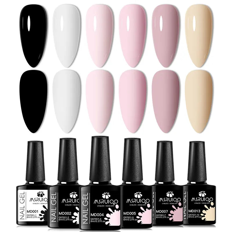 6PC Gel Nail Polish Set Nude Pink Red Glitter UV Gel