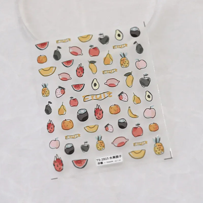 5D Fruit & Bowknot Nail Stickers Strawberry Cherry
