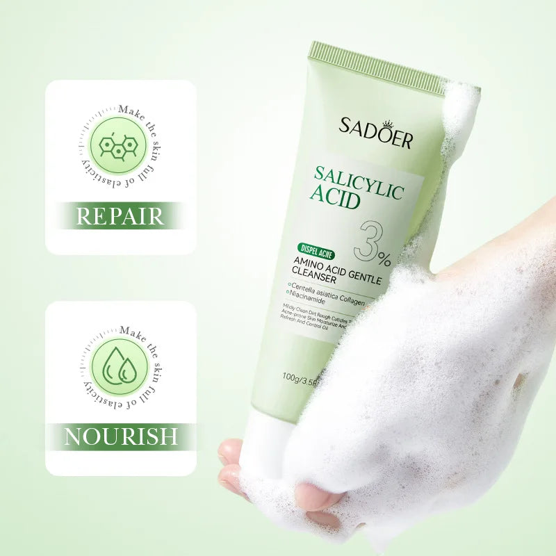 SADOER Salicylic Acid Facial Cleanser Face Wash Foam Face Cleanser