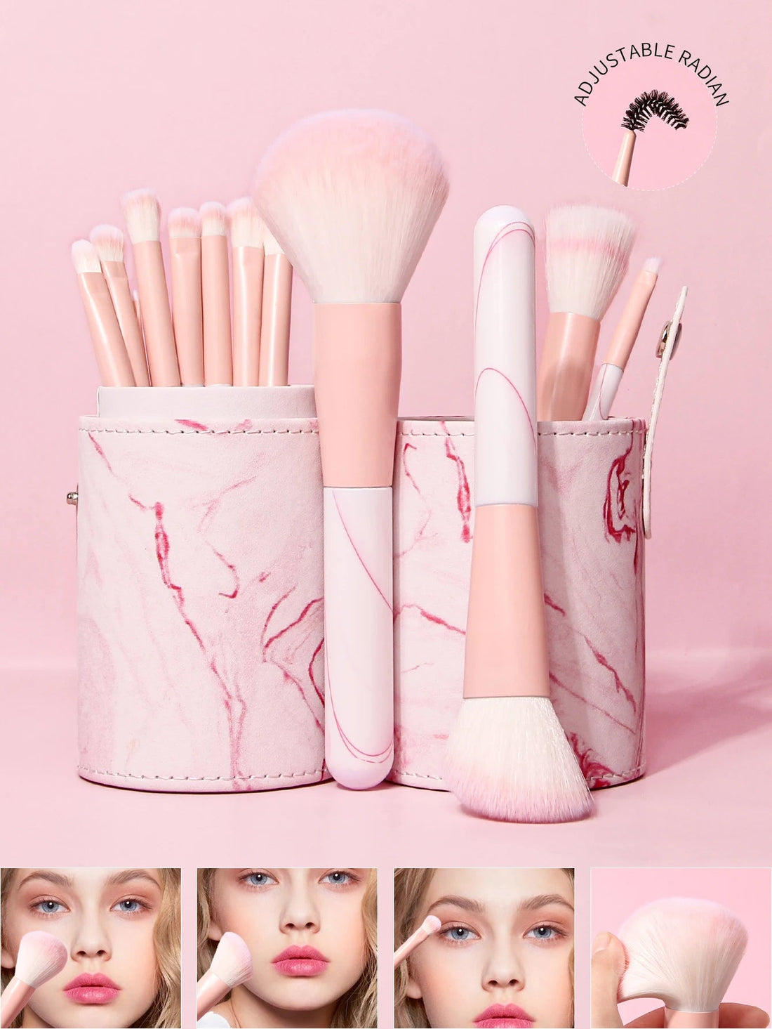 12pcs Multi-Function Pink Makeup Brush Set with Storage Bucket Vervelle