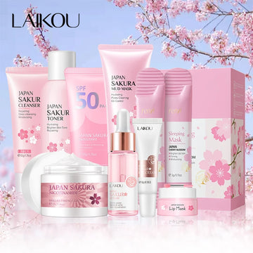 9pcs Facial Products Kit Sakura Skin Care Set Facial Cleanser Face Cream
