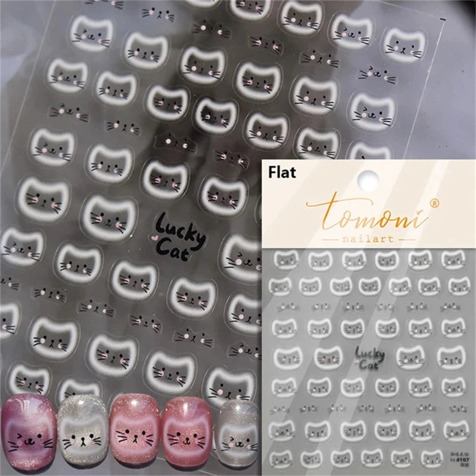 White Halo Cat Face Nail Stickers Embossed Relief