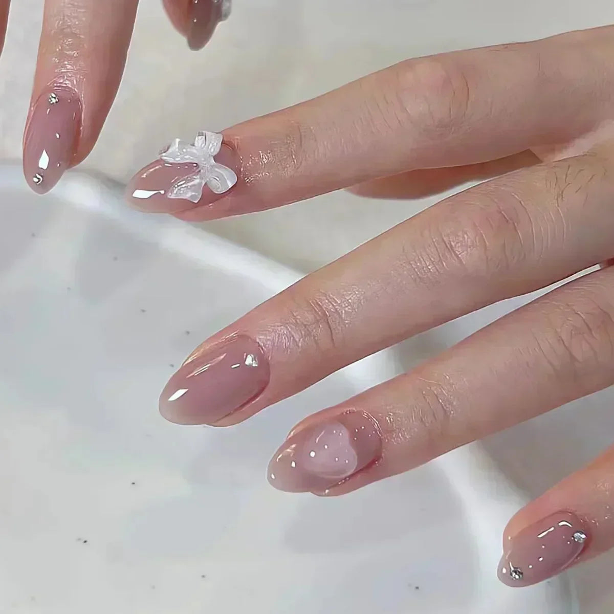 24pcs Short Y2K Rhinestone Press-On Nails with Glue