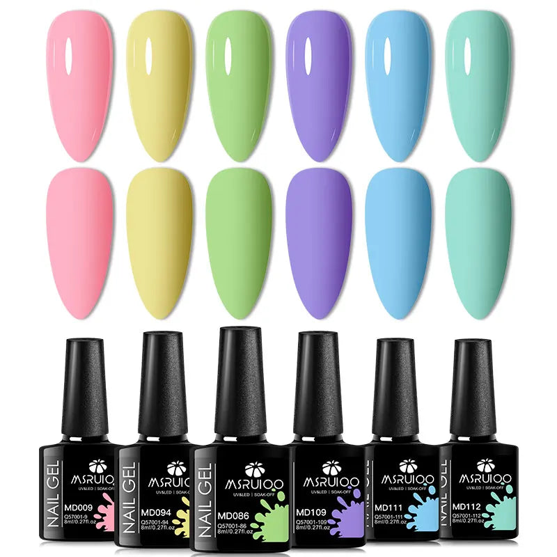 6PC Gel Nail Polish Set Nude Pink Red Glitter UV Gel