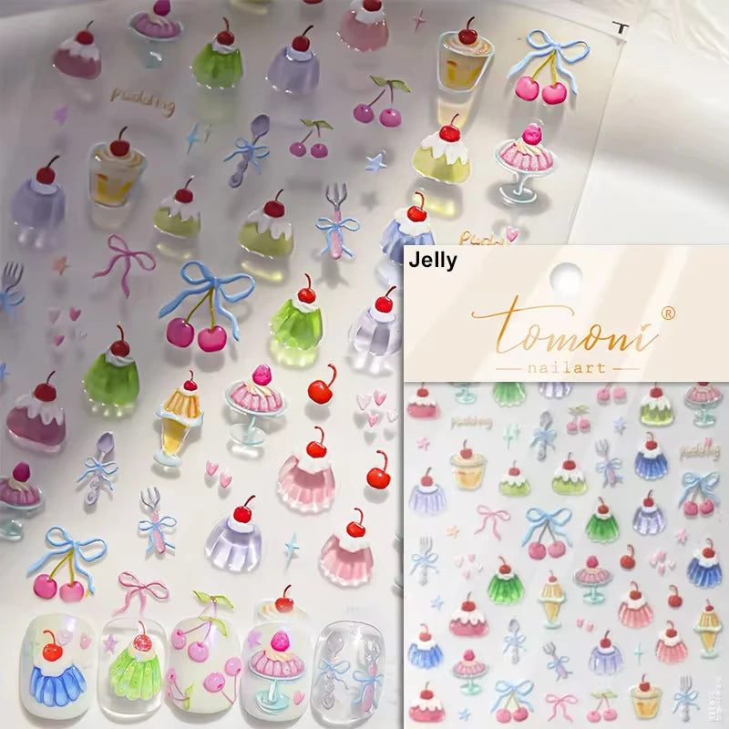 5D Pink Peach Jelly Nail Stickers Cute 3D Fruits
