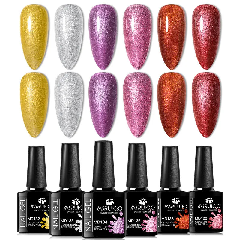6PC Gel Nail Polish Set Nude Pink Red Glitter UV Gel