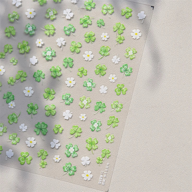 1 Pack 5D Green Four-Leaf Clover Nail Art Stickers