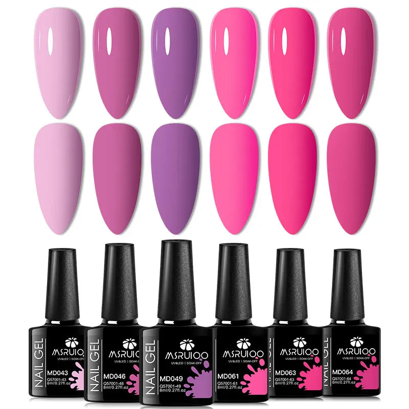 6PC Gel Nail Polish Set Nude Pink Red Glitter UV Gel