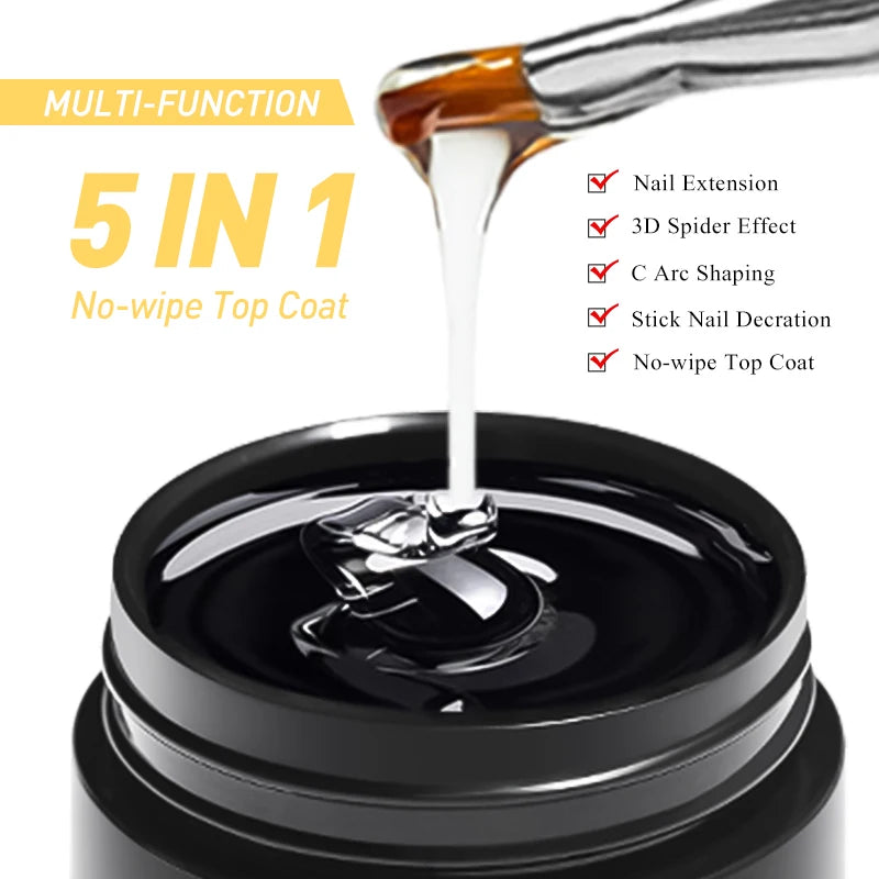 Mtssii 5 in 1 Glue Gel Reinforcement Gel No Wipe Top Coat Nail Art Soak Off UV