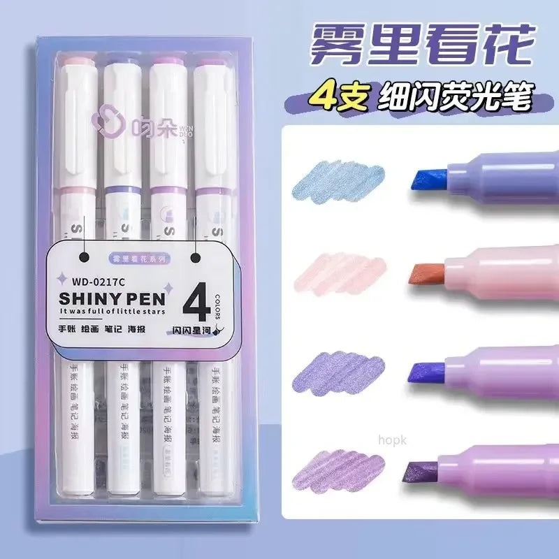 4 Color/Set Glitter Kawaii Glitter Highlighters Markers for Sparkling