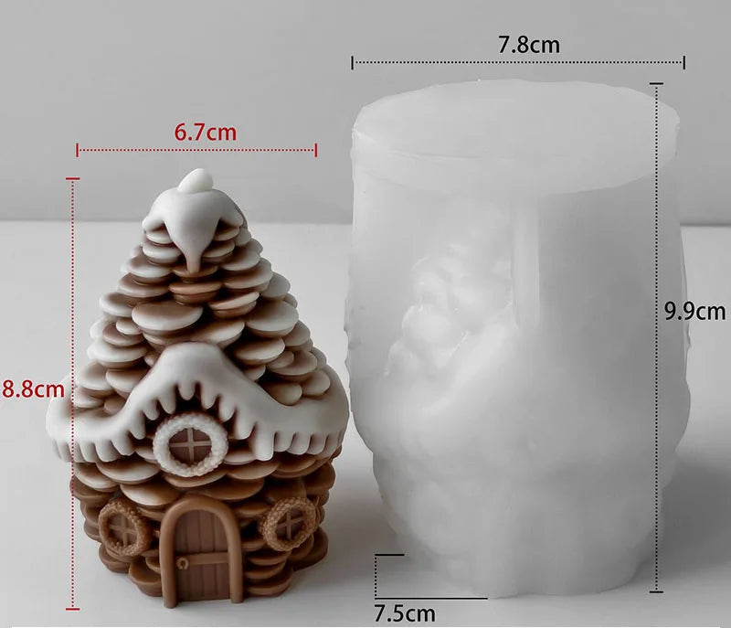 DIY Christmas Candle Silicone Mold with Pinecone and Snow House Designs