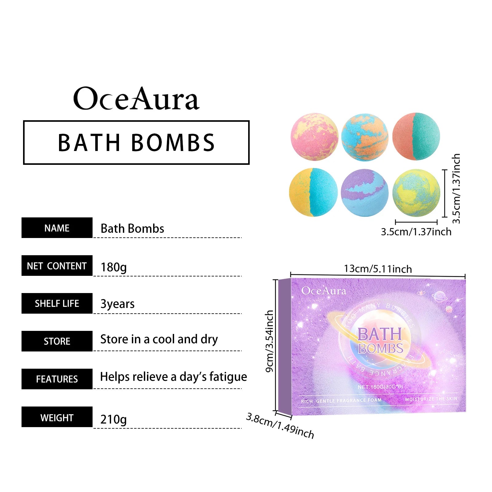 OceAura Bath Bombs 6pcs - Floral Fragrance Spa Salt Balls