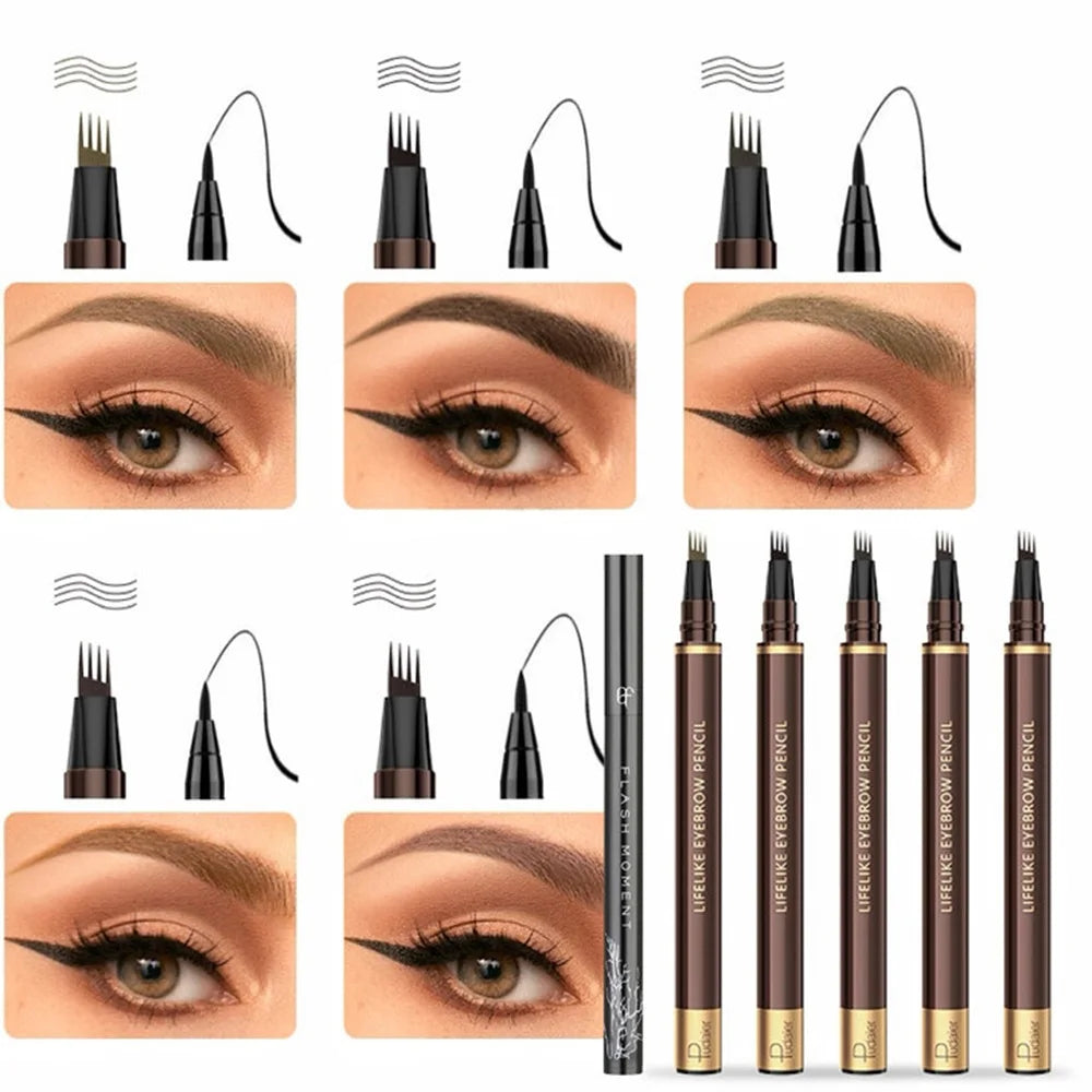 Eyeliner and four-tip eyebrow pencil set, smudge-proof, suitable for daily makeup
