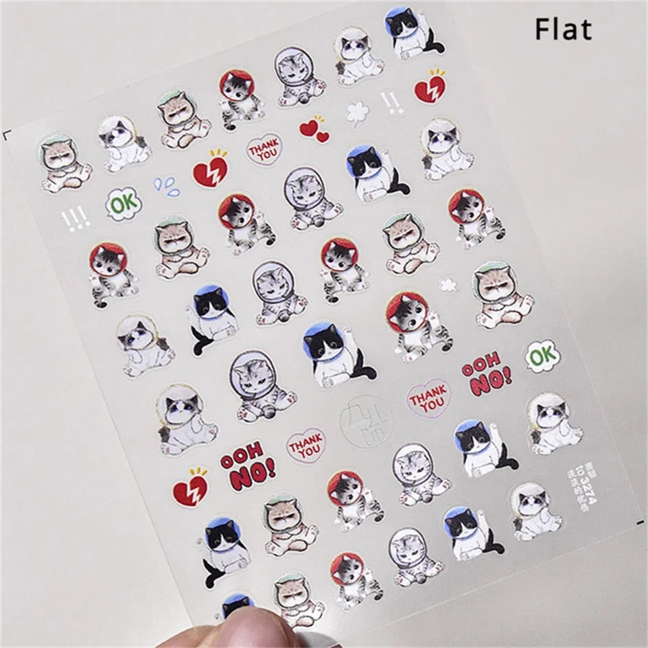 White Halo Cat Face Nail Stickers Embossed Relief