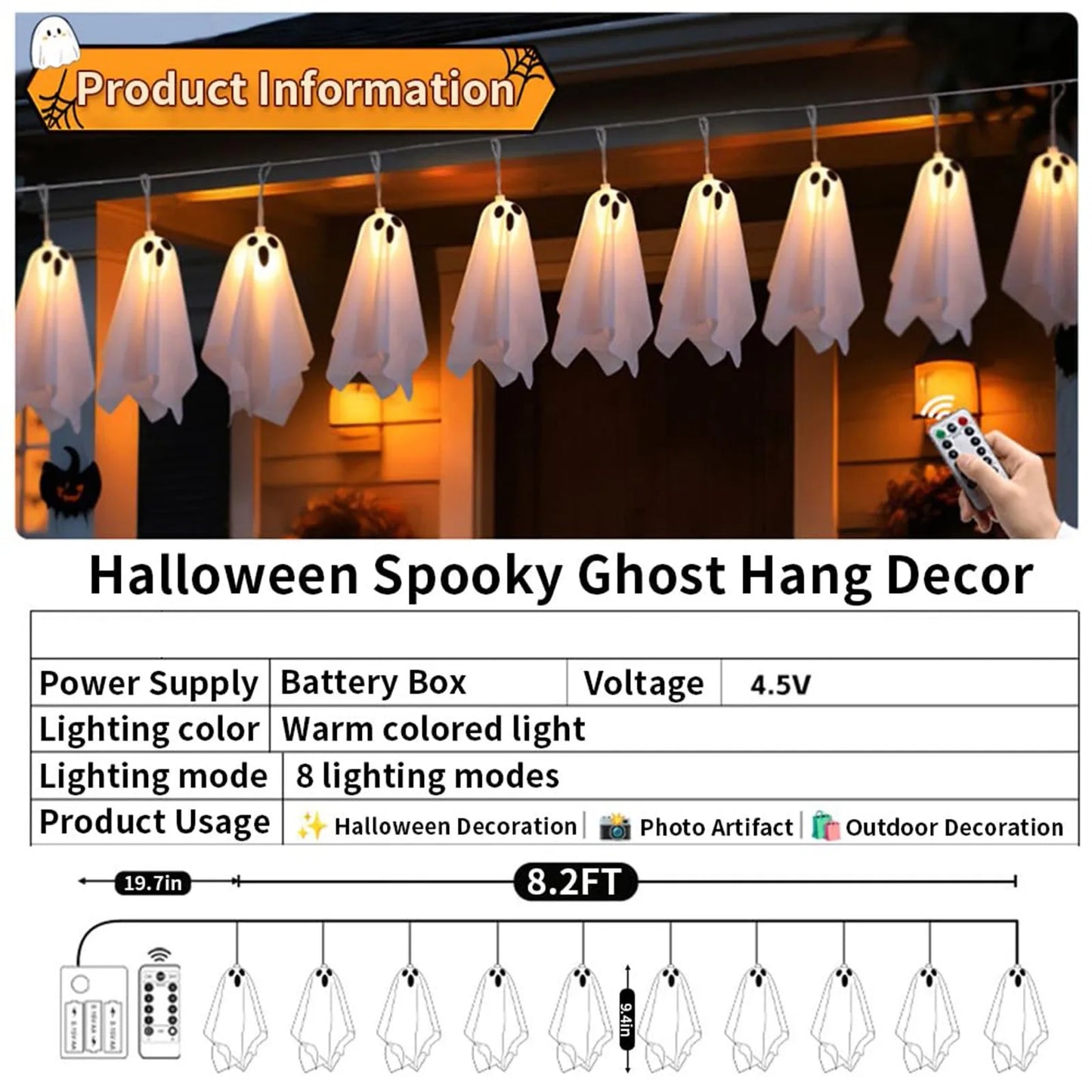 Halloween Ghost White Ghost Hanging Light Ghosts HorrorProps for Halloween Party White Flying Ghosts Haunted House Decor