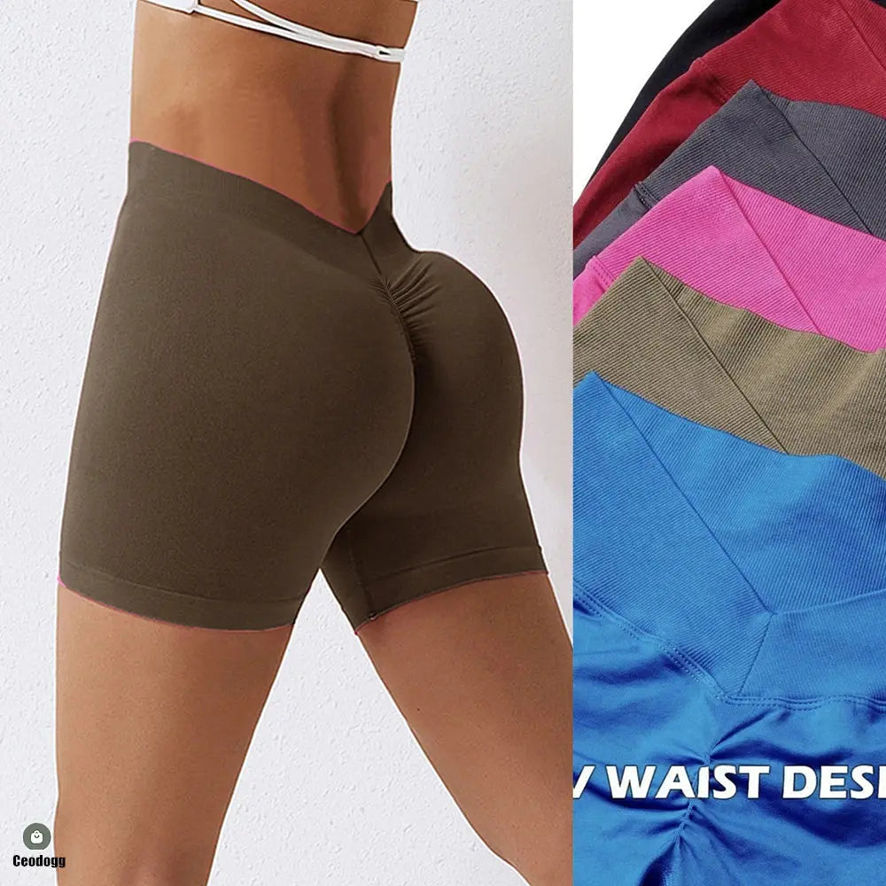 Knit Seamless V-Back Yoga Shorts Women’s High Waist Scrunch Push Up Fitness Vervelle