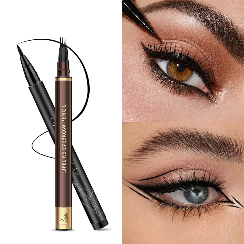 Eyeliner and four-tip eyebrow pencil set, smudge-proof, suitable for daily makeup