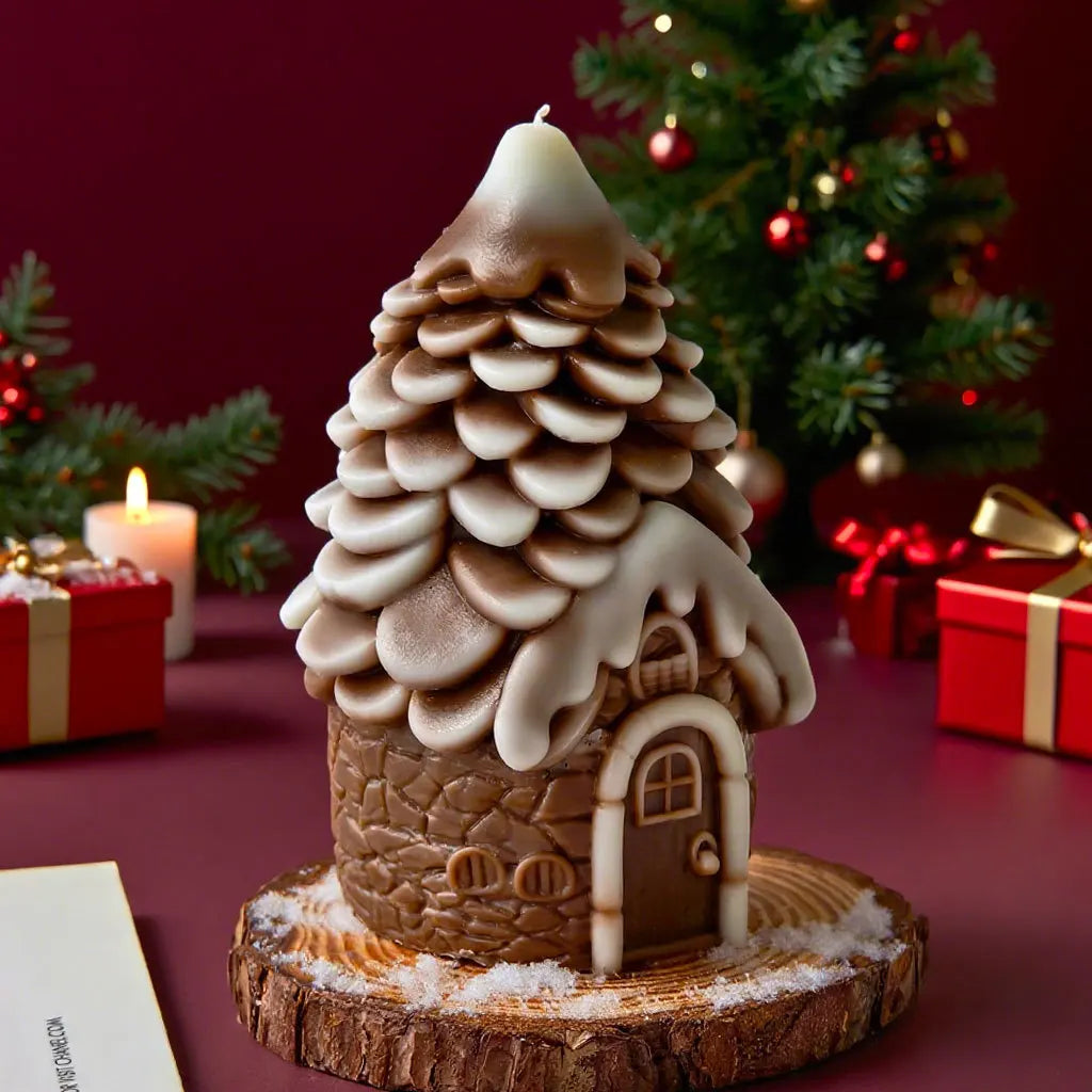 DIY Christmas Candle Silicone Mold with Pinecone and Snow House Designs