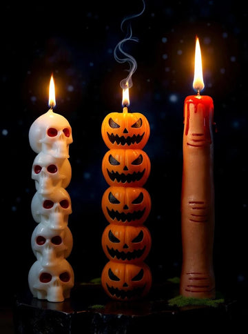 Halloween Skull Pumpkin Bone Candle Set with spooky aromatherapy design