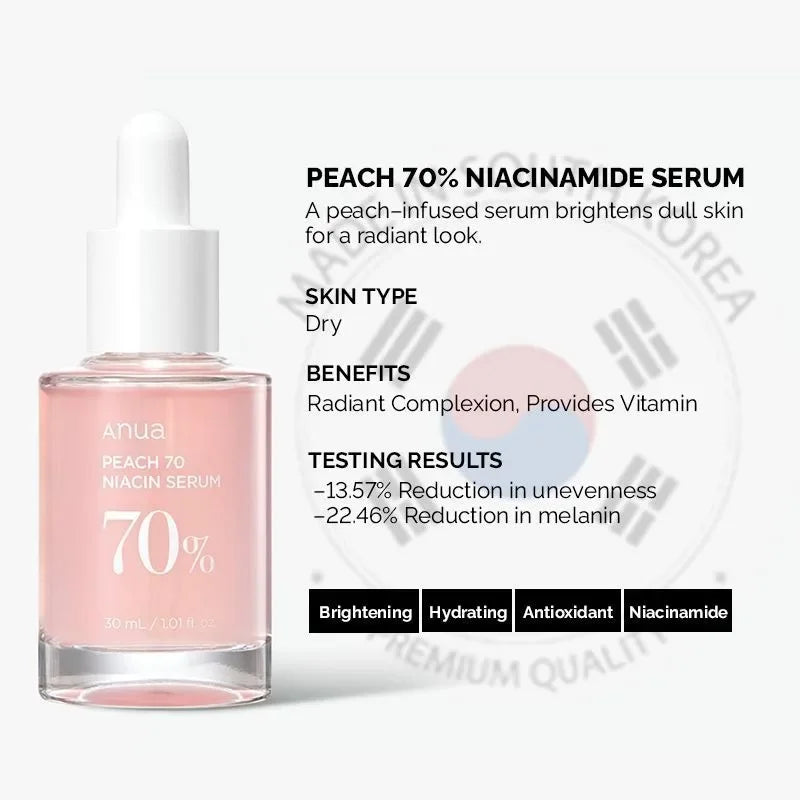 Anua Peach Niacinamide Serum 30ml, Moisturizing Facial Serum, Daily Cleansing Beauty, Korean Skincare