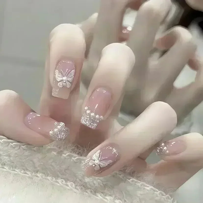 24pcs Short Y2K Rhinestone Press-On Nails with Glue
