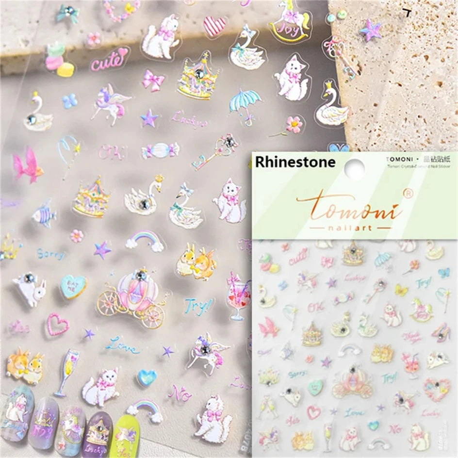 White Halo Cat Face Nail Stickers Embossed Relief