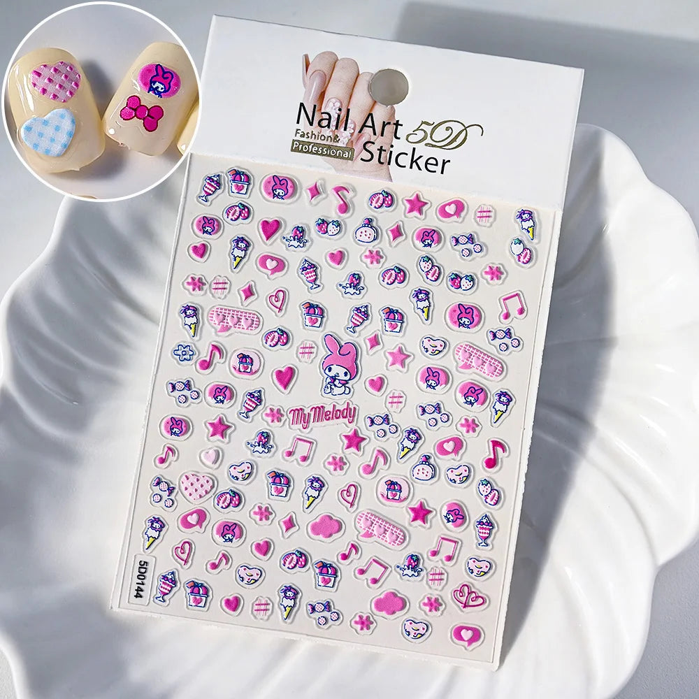 1Pcs 5D Sanrio Hello Kitty & My Melody Nail Sticker