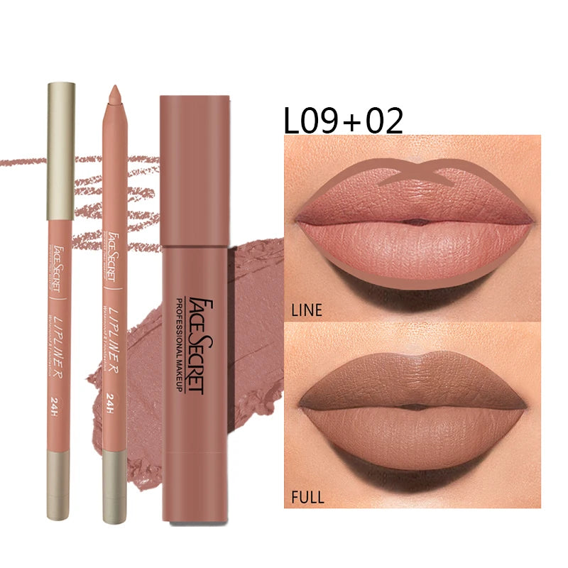 Matte Lipliner & Lipstick Set – Waterproof, Long-Lasting