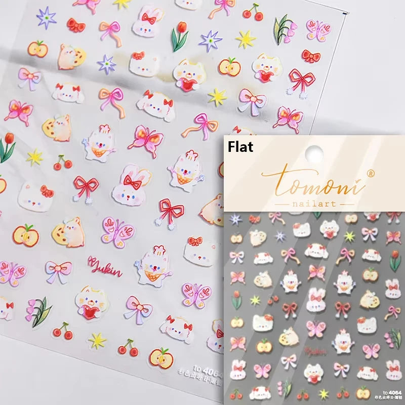 5D Pink Peach Jelly Nail Stickers Cute 3D Fruits
