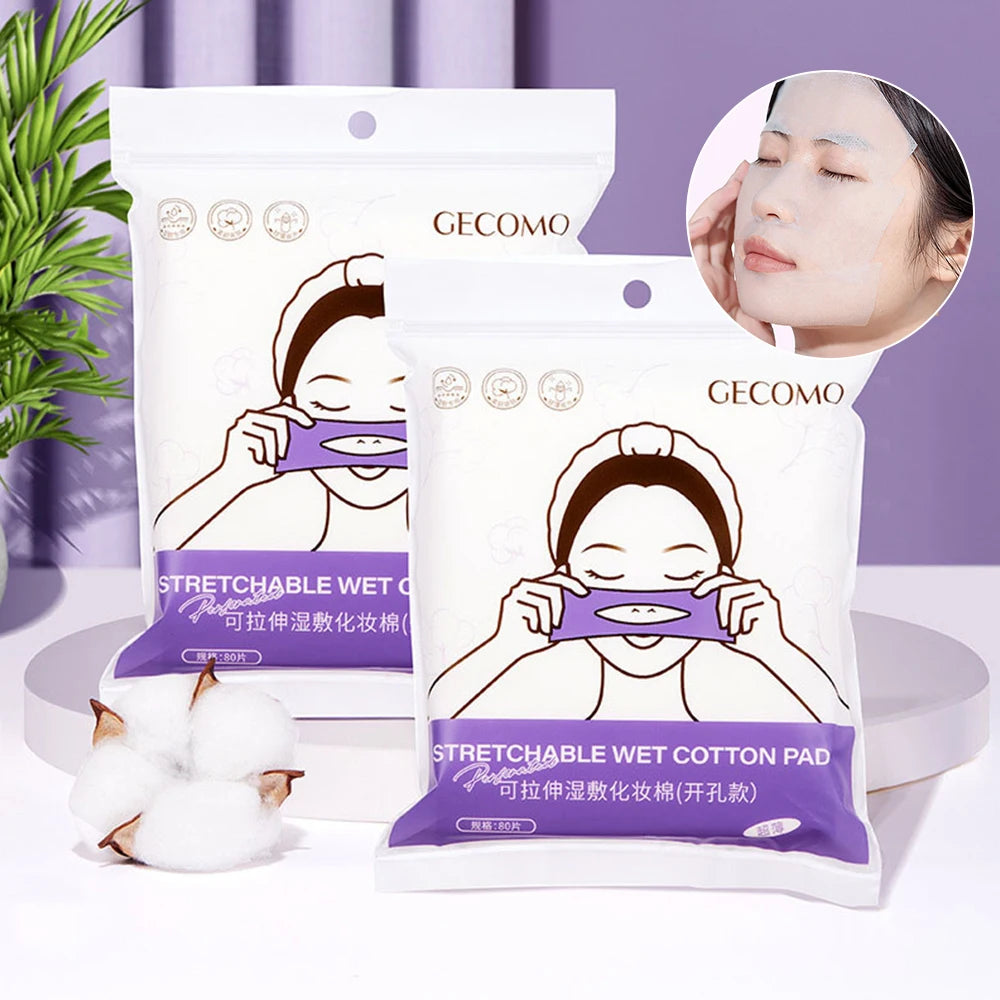GECOMO 200pcs Stretchable Wet Cotton Pads – Makeup Care
