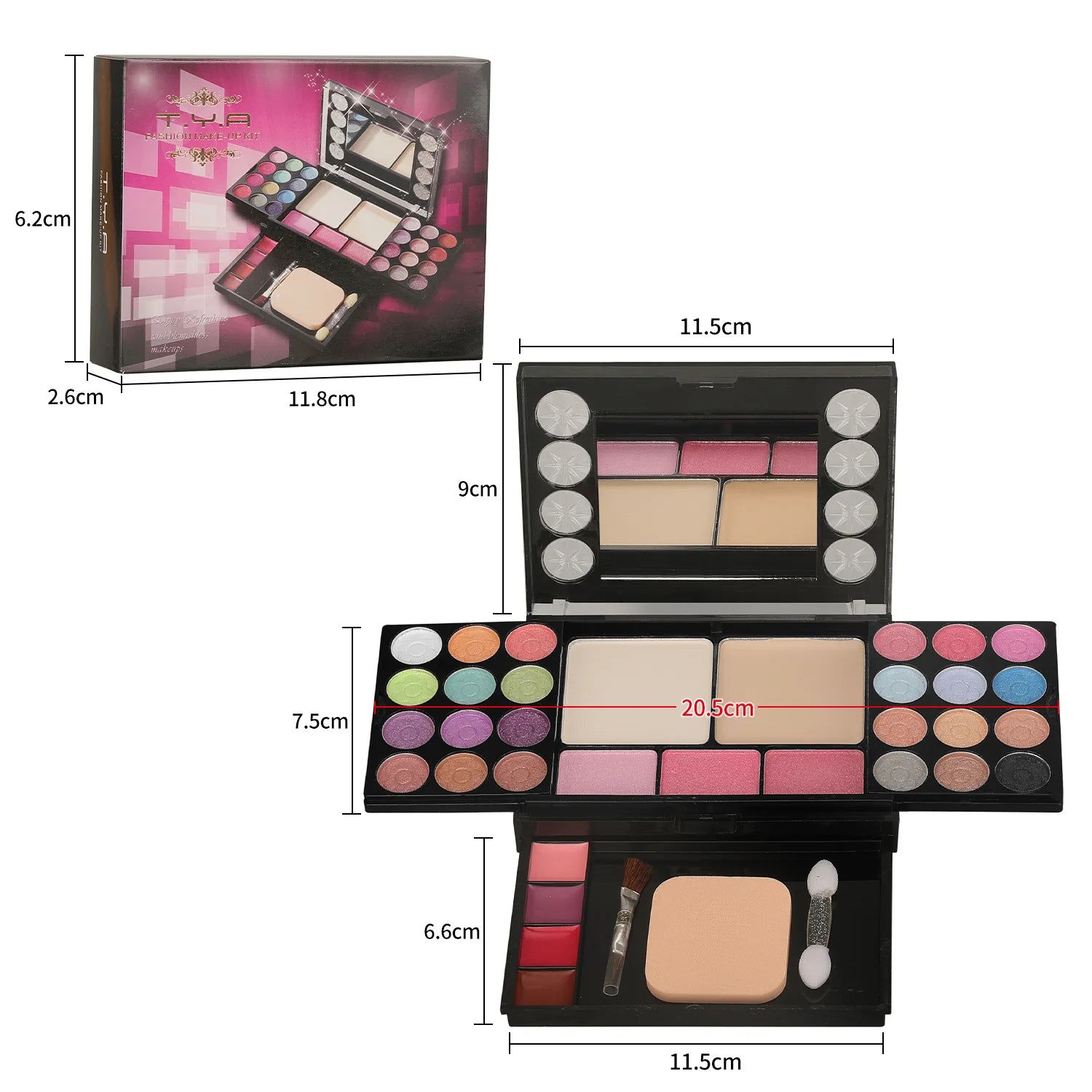 Professional Makeup Set: Eyeshadow, Lipgloss & Foundation Kit