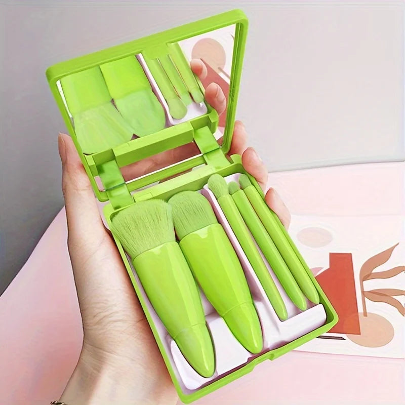 5Pcs Portable Travel Makeup Brush Set with Mirror Kit Vervelle