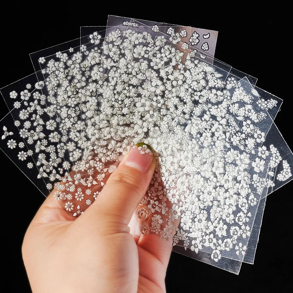 3D Colorful Flower Nail Stickers Cherry Blossom Rose