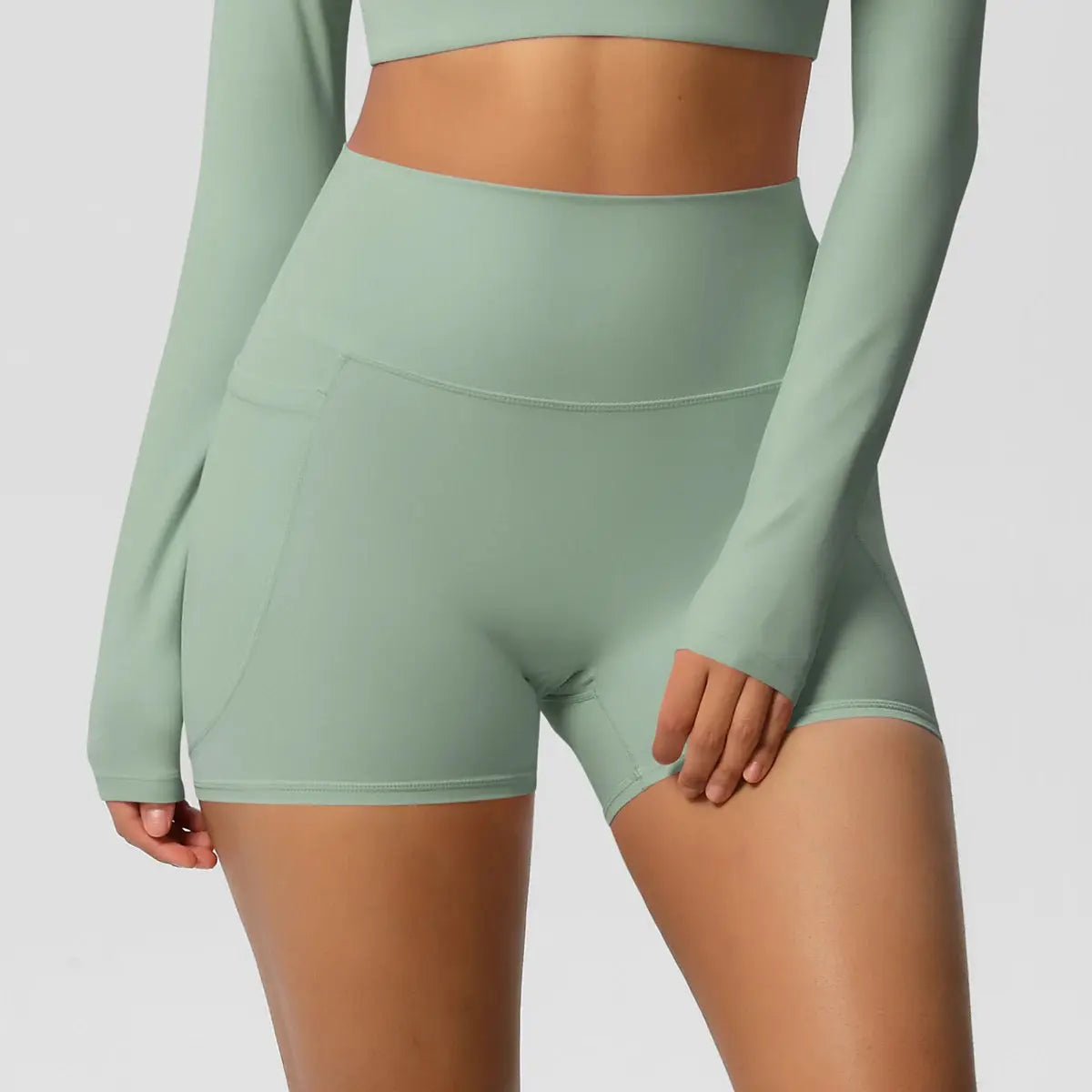 Women’s High-Waist Nylon Yoga Shorts – Tummy Lifting, Pockets, Fitness Vervelle
