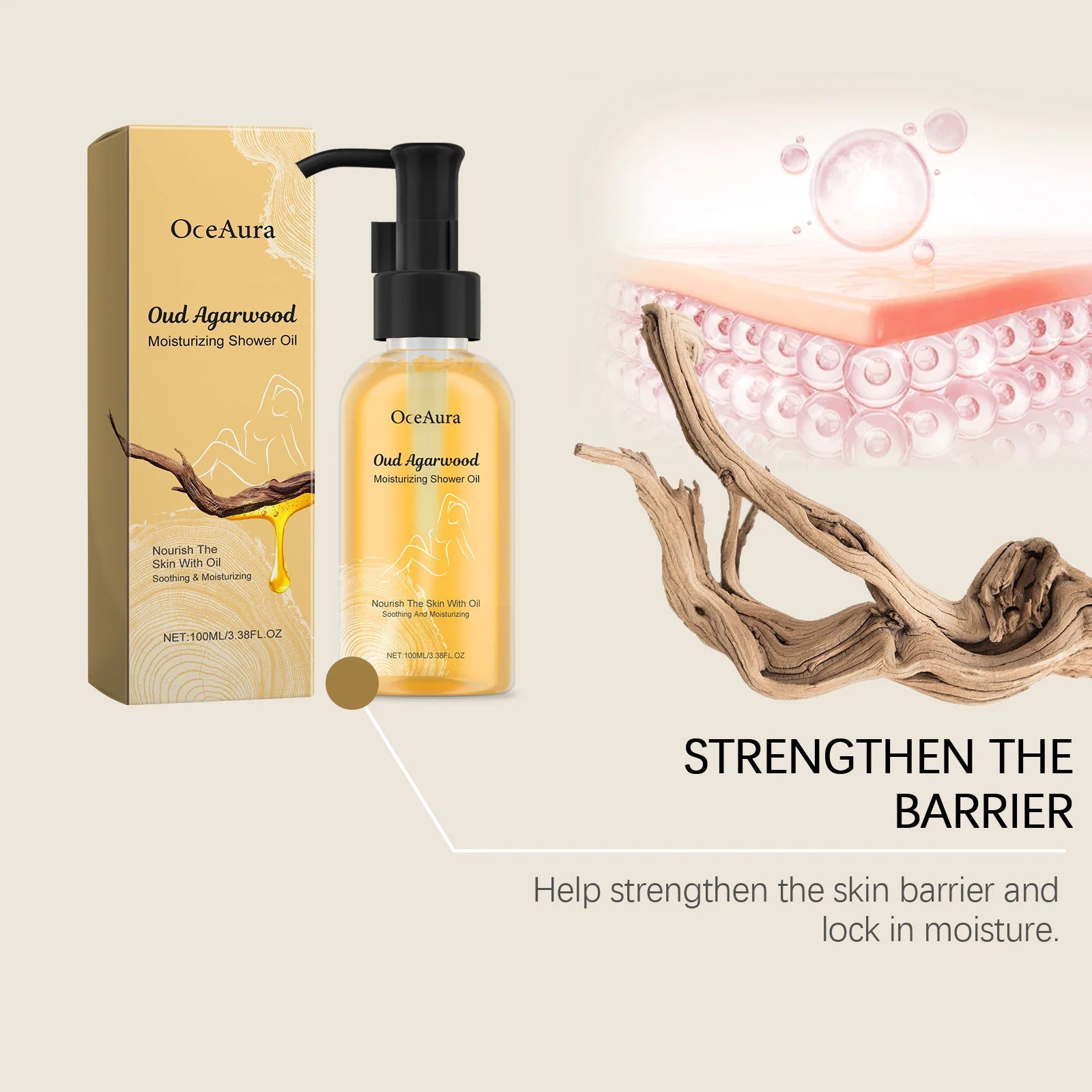 Agarwood Moisturizing Shower Oil – Hydrating Body Wash 100ml