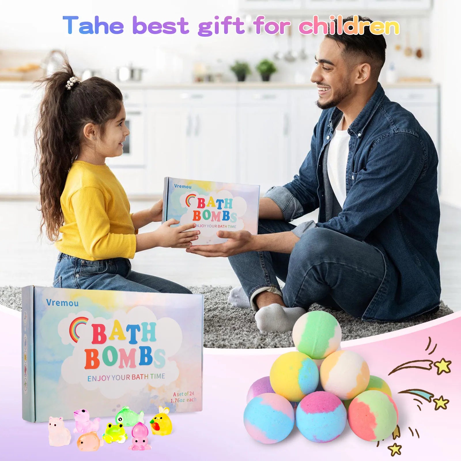 Kids Bath Bombs with Surprise Toy - 24 Pack Organic Set